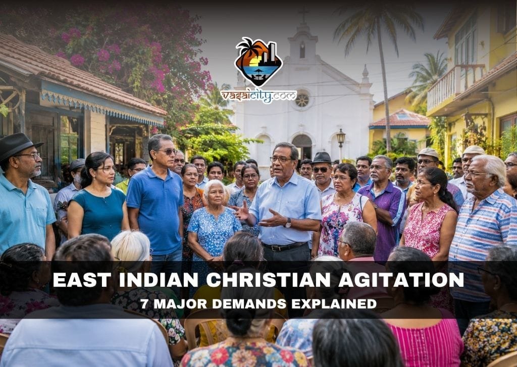 East Indian Christian Agitation gathering in Vasai demanding protection of gaothan lands and housing rights.