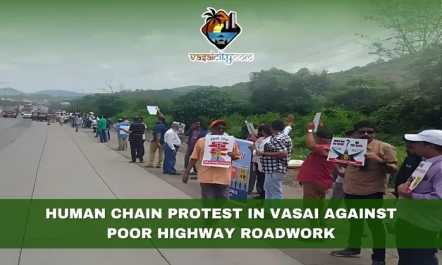 Human Chain Protest in Vasai Against Poor Highway Roadwork