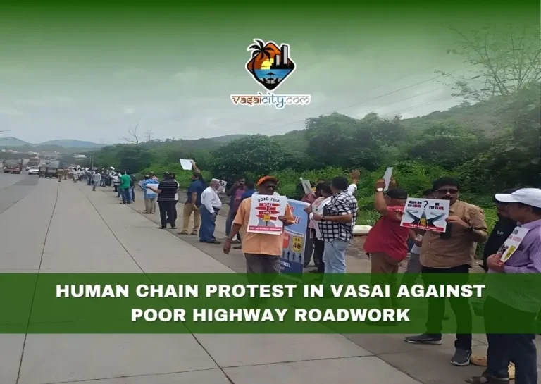 Human Chain Protest in Vasai Against Poor Highway Roadwork
