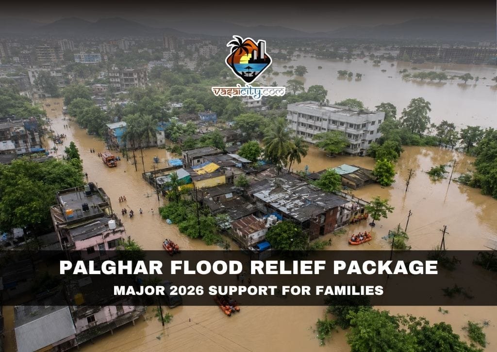Palghar Flood Relief Package Palghar Flood Relief Package announced for flood-hit families in Vasai-Virar after July 2026 floods