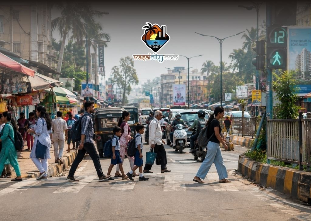 Pedestrian Safety in Vasai Pedestrian Safety in Vasai highlighting busy roads, obstructed footpaths and unsafe pedestrian crossings