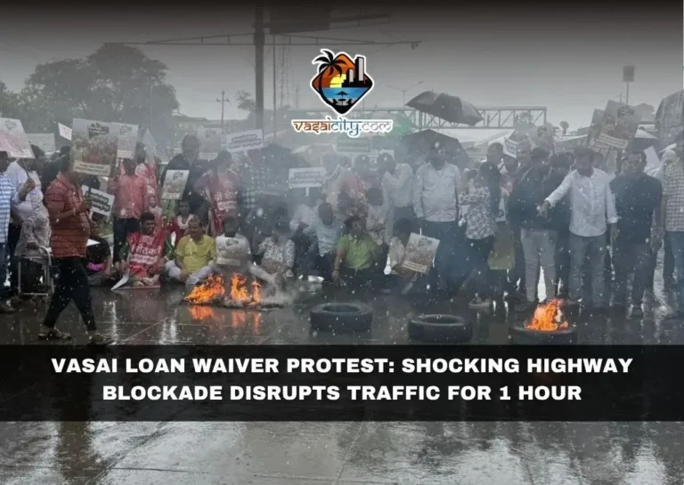 Vasai loan waiver protest blocks Mumbai–Ahmedabad Highway as farmers and fishermen burn tyres