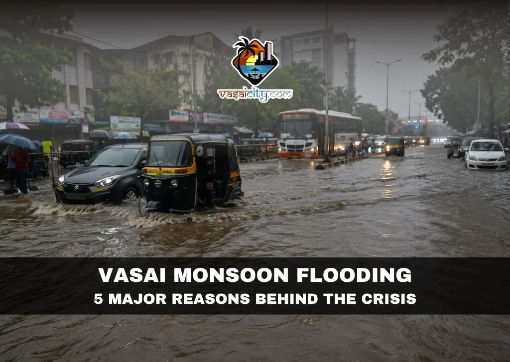Vasai Monsoon Flooding Vasai Monsoon Flooding causing waterlogged roads and traffic disruption after heavy rainfall