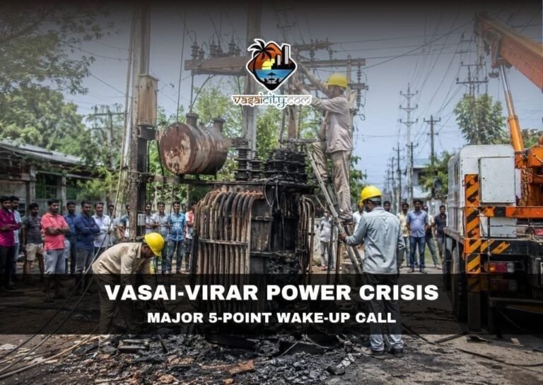 Vasai-Virar Power Crisis as MSEDCL workers repair a damaged transformer after a power outage